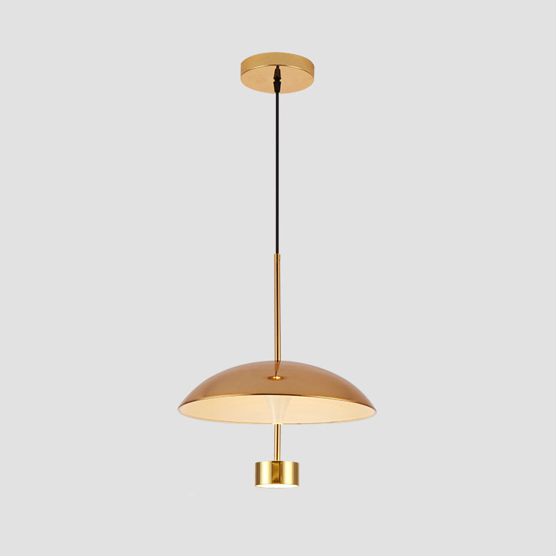 Domed Metallic LED Gold Pendant Light for Dining Room - 10"/14" Modern Suspension Lamp