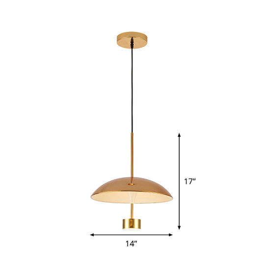 Domed Metallic LED Gold Pendant Light for Dining Room - 10"/14" Modern Suspension Lamp
