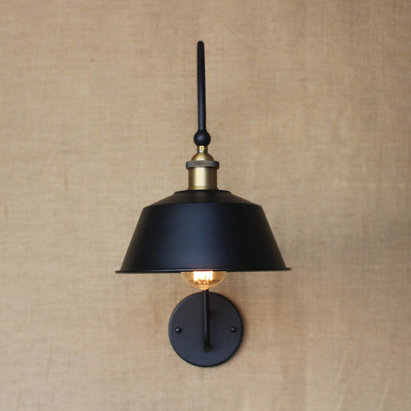 Retro Style Barn/Tapered Shade Wall Light - 10"/14" W - 1 Light Metallic Sconce in Black