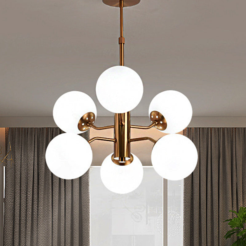 Modern Gold Ball Pendant Chandelier- White Glass LED Hanging Lamp with Sputnik Design