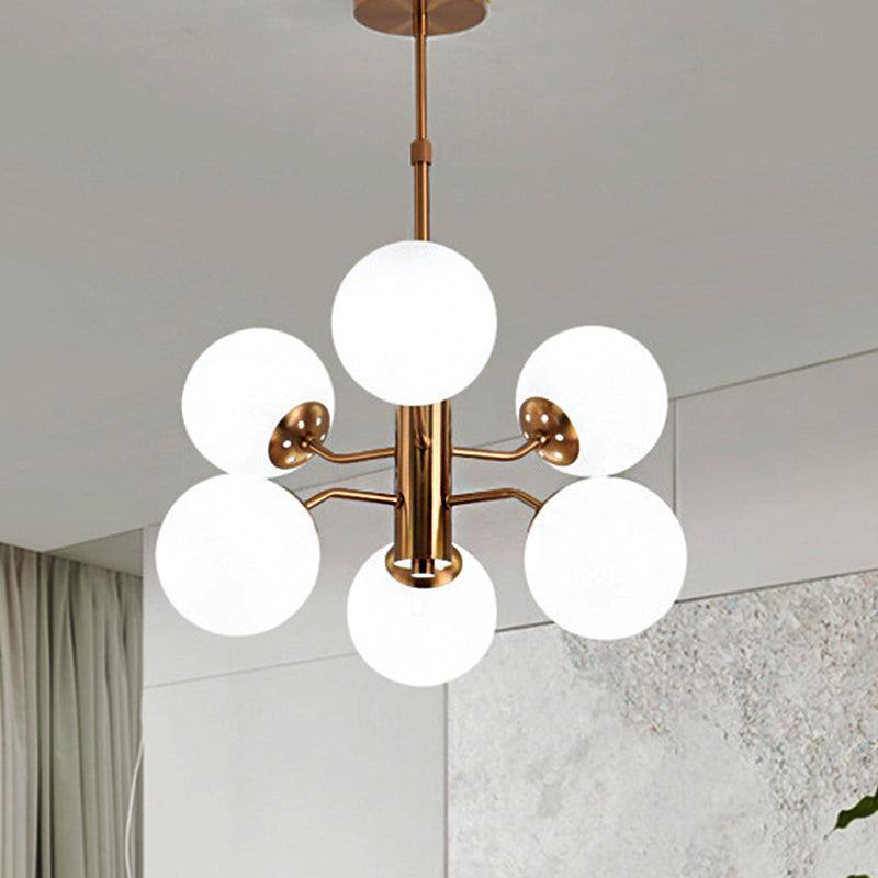 Modern Gold Ball Pendant Chandelier- White Glass LED Hanging Lamp with Sputnik Design
