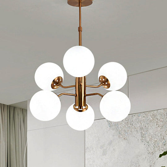 Modern Gold Ball Pendant Chandelier- White Glass LED Hanging Lamp with Sputnik Design