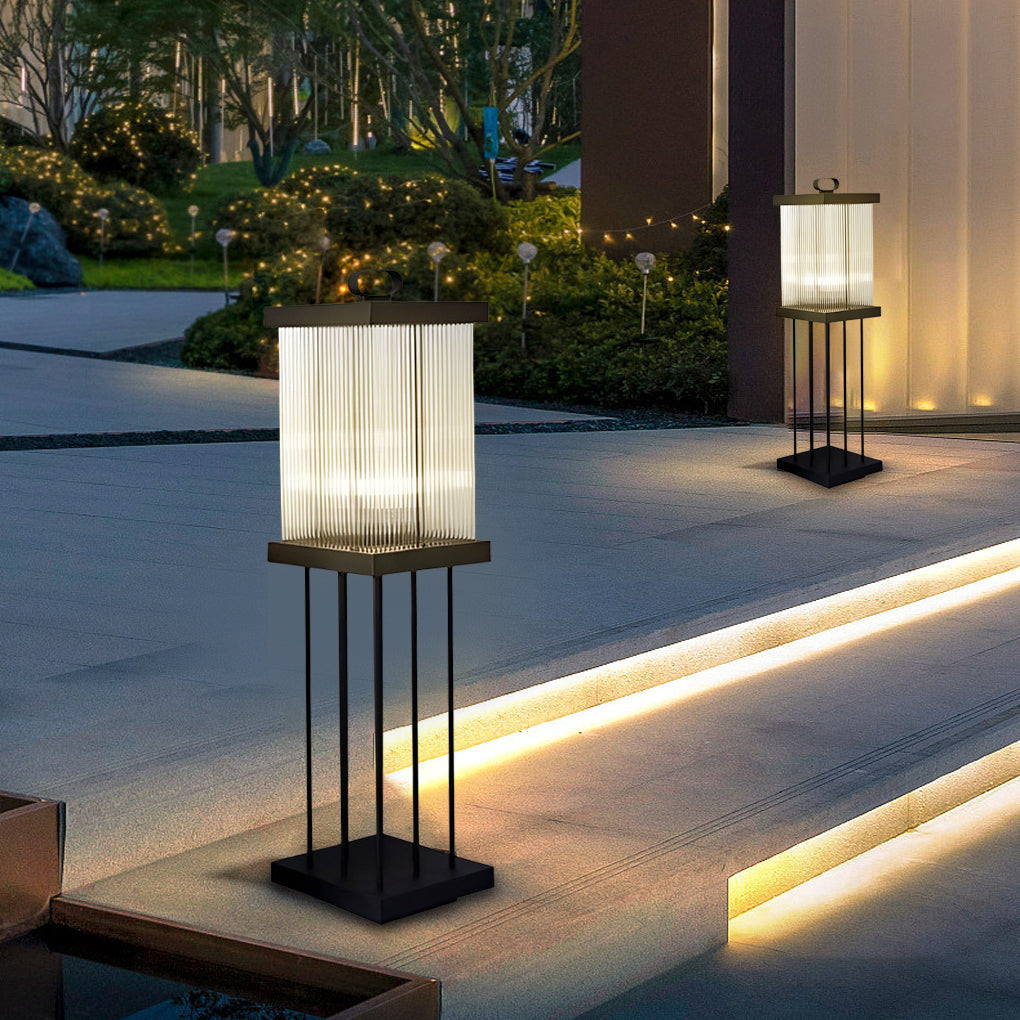 Portable Solar Lantern with Square Rippled Glass Design