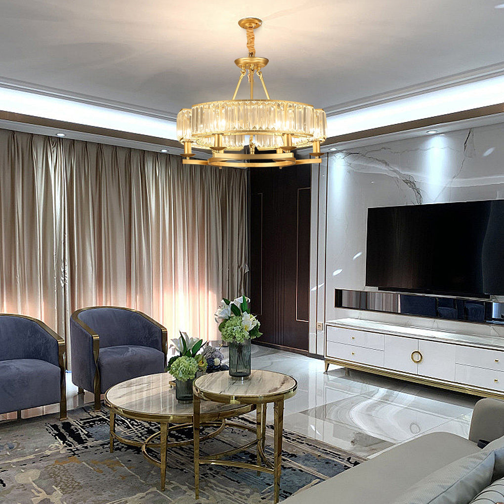 Round Metal Three Step Dimming Modern Rustic Crystal Chandelier