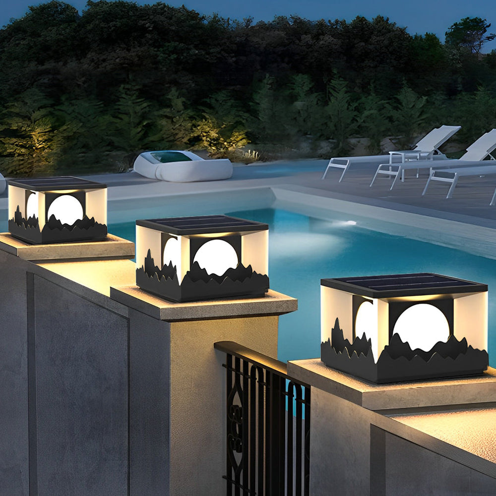 Mountain Scenery Solar LED Waterproof Outdoor Fence Post Light