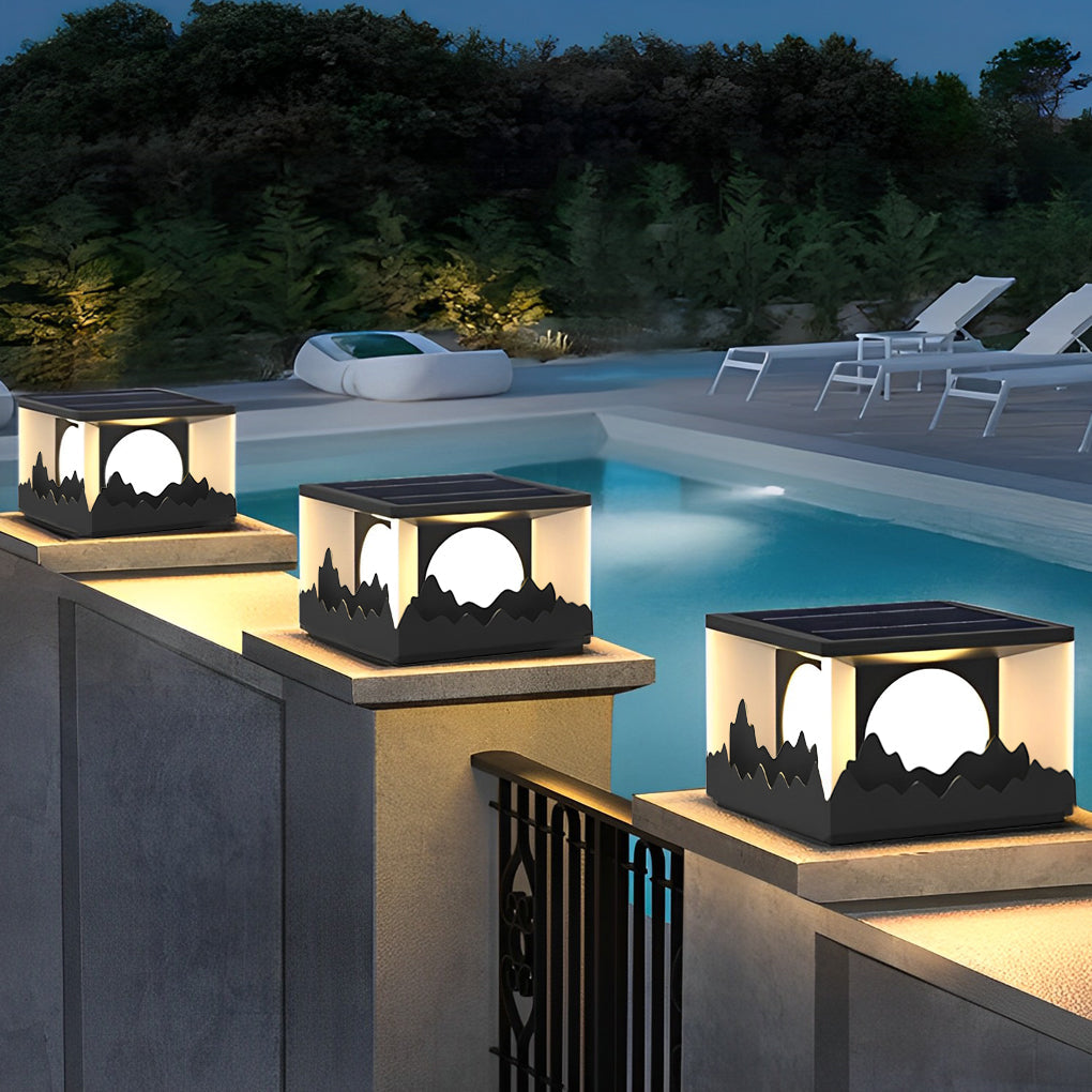 Mountain Scenery Solar LED Waterproof Outdoor Fence Post Light