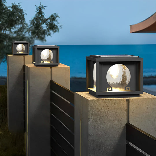 Square & Round Waterproof LED Black Solar Fence Post Lamps