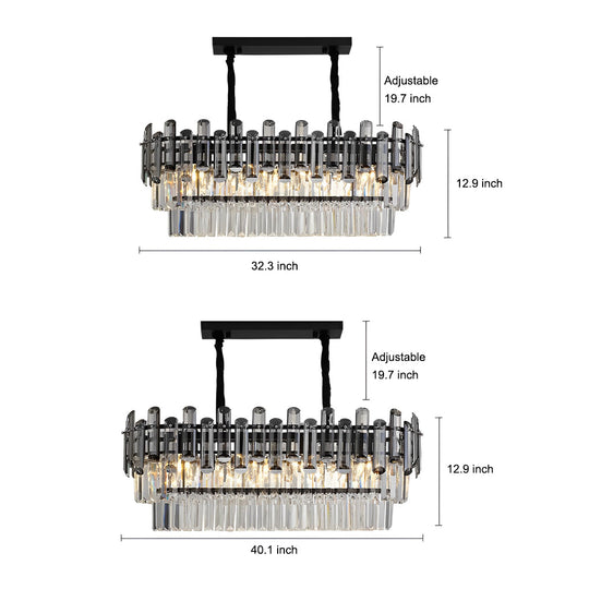 Long Rectangular Crystal LED Chandelier with 3-Step Dimming
