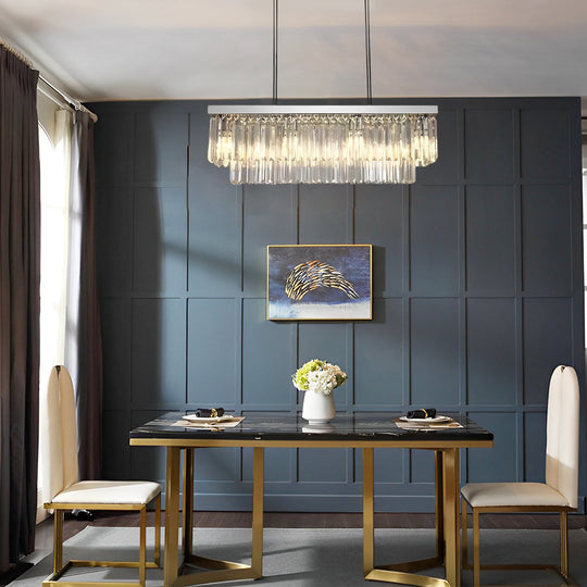 Rectangular Double-Layer Crystal LED Chandelier