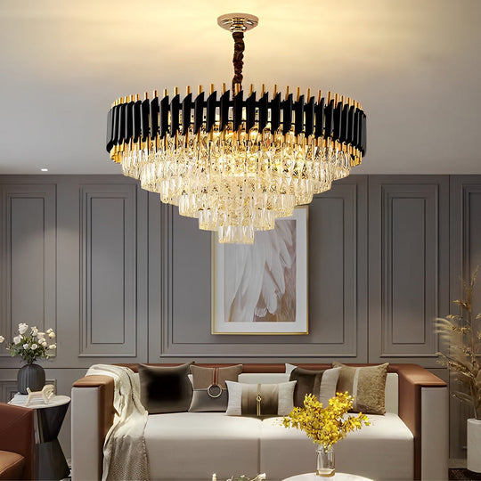 Round Oval Crystal Three Step Dimming Luxury Post Modern Chandelier