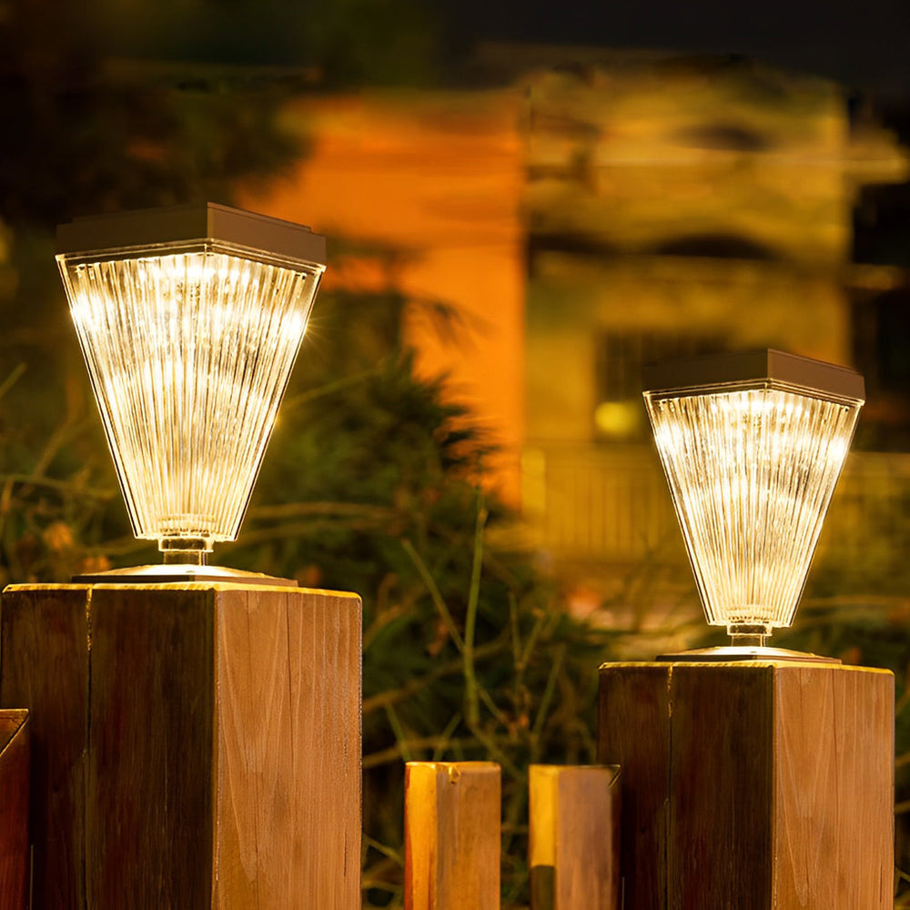 Modern Solar Post Light with Ripple Lampshade – Dimmable LED