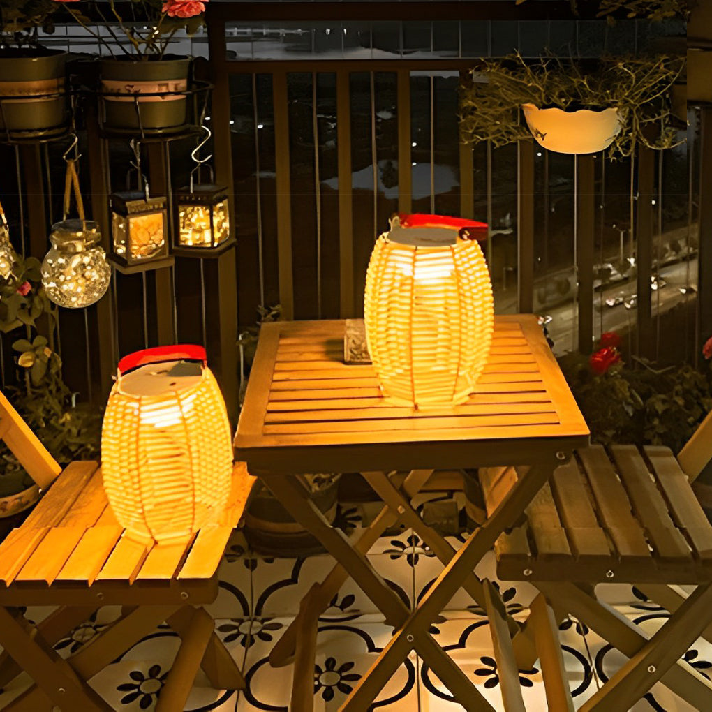 Portable Rattan Lantern Solar LED Waterproof Outdoor Floor Light