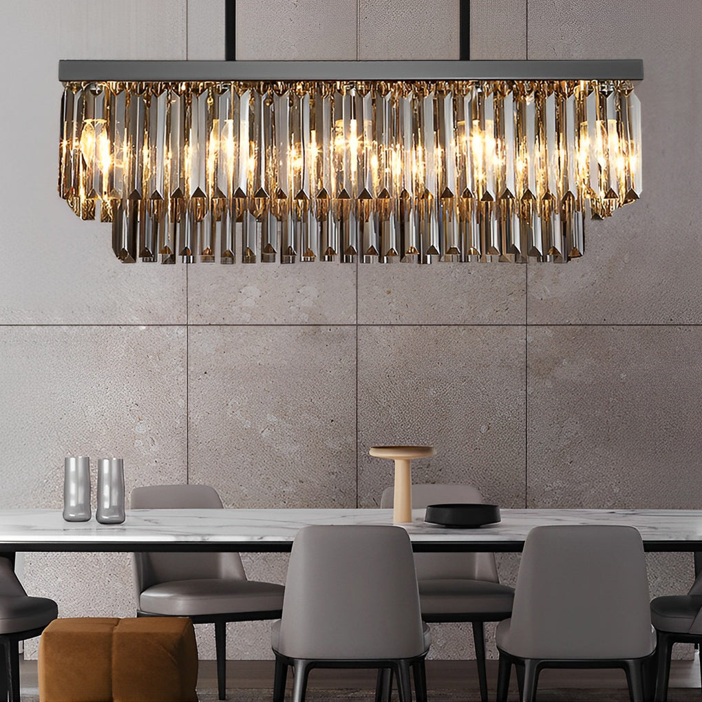 Rectangular Crystal LED 3-Step Dimming Smoke Gray Modern Chandelier