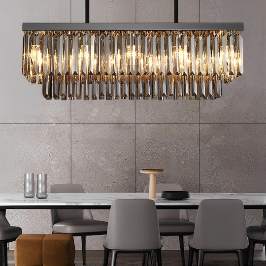 Rectangular Crystal LED 3-Step Dimming Smoke Gray Modern Chandelier