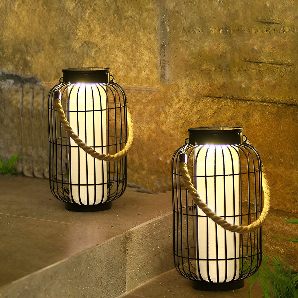 Classic Iron Lantern Solar Lawn Lamp Waterproof Portable Outdoor Light