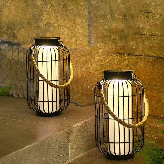 Classic Iron Lantern Solar Lawn Lamp Waterproof Portable Outdoor Light