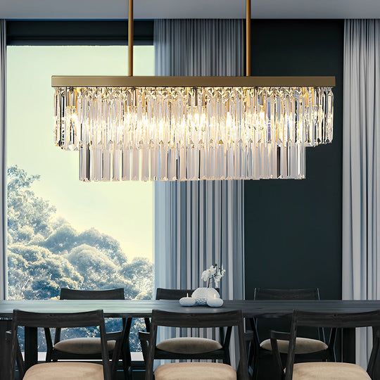 Rectangular LED Three-Step Dimming Crystal Strips Postmodern Chandelier