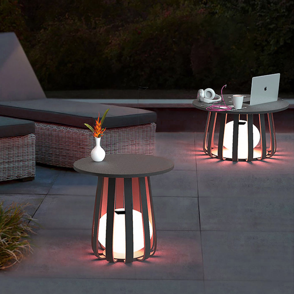 Round Waterproof RGB Iron Coffee Table Solar Outdoor Light