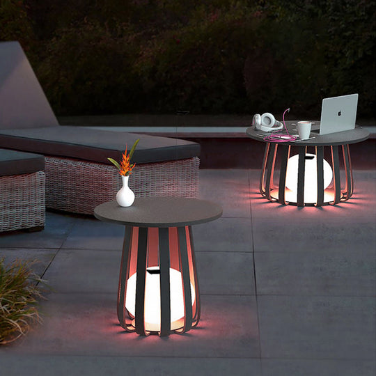Round Waterproof RGB Iron Coffee Table Solar Outdoor Light