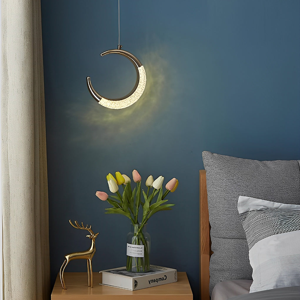 Curvy Moon Shaped LED Electroplated Modern Pendant Light