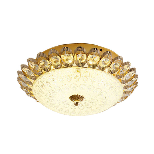 Frosted White Glass 1-Light Flushmount Kitchen Ceiling Lighting with Traditional Gold Finish