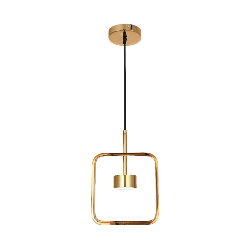 Gold Square-Frame Pendulum LED Ceiling Light with Minimalist Design and Shade/No Shade Option
