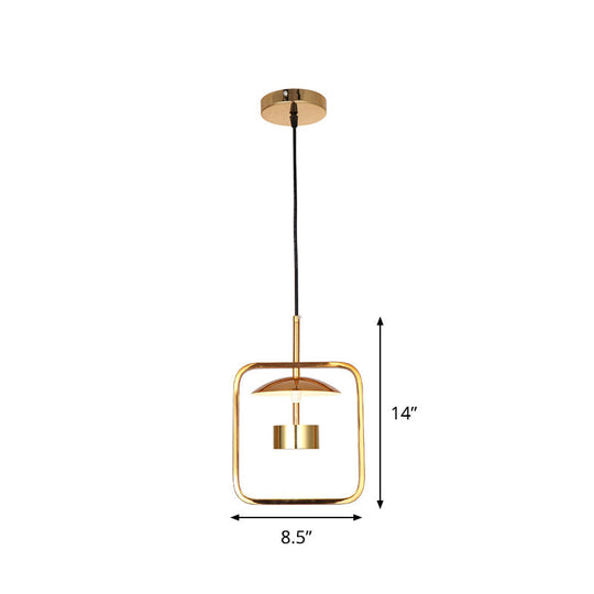 Gold Square-Frame Pendulum LED Ceiling Light with Minimalist Design and Shade/No Shade Option