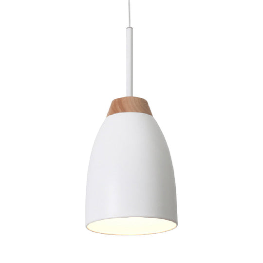 Minimal Metal Pendant Light with Bell Drop Design - White/Black and Wood Finish - Ideal for Table or Ceiling