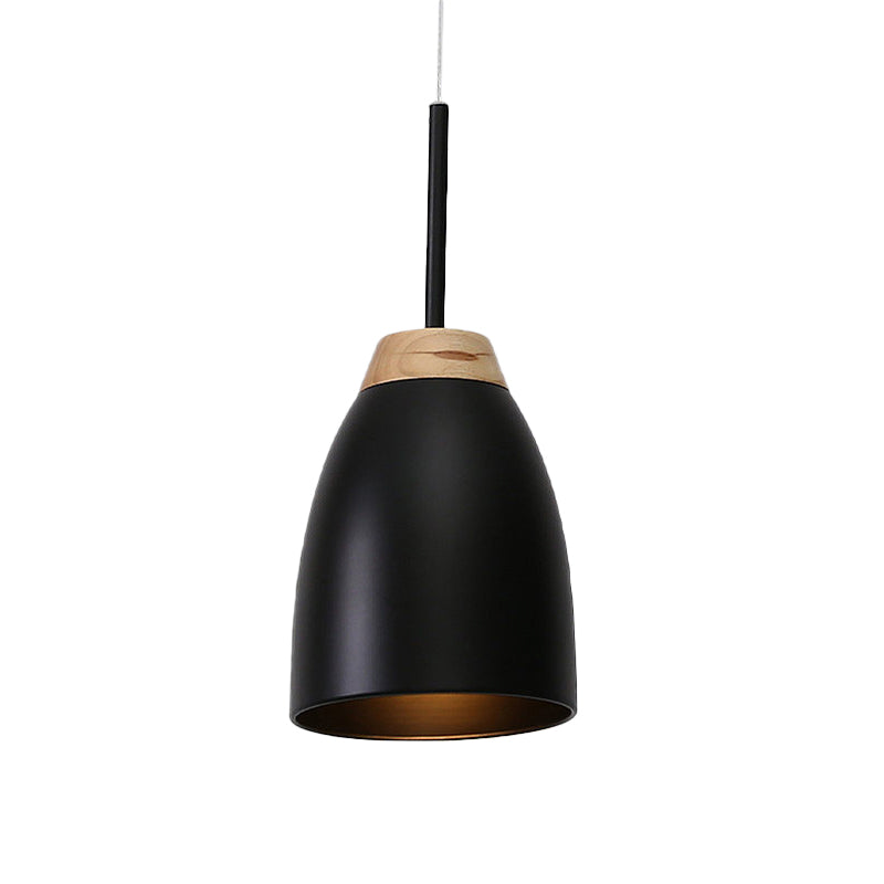 Minimal Metal Pendant Light with Bell Drop Design - White/Black and Wood Finish - Ideal for Table or Ceiling