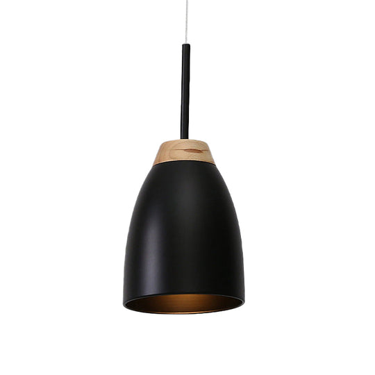 Minimal Metal Pendant Light with Bell Drop Design - White/Black and Wood Finish - Ideal for Table or Ceiling
