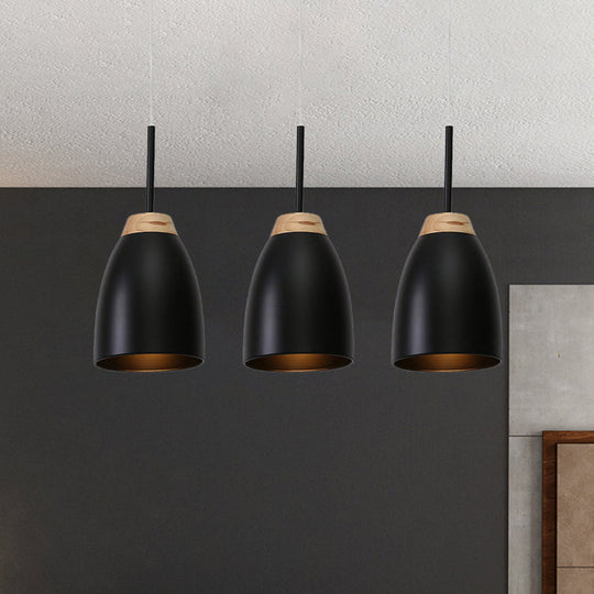 Metallic Bell Pendulum Lighting - Minimalist 3-Light Black Hanging Lamp with Linear Canopy