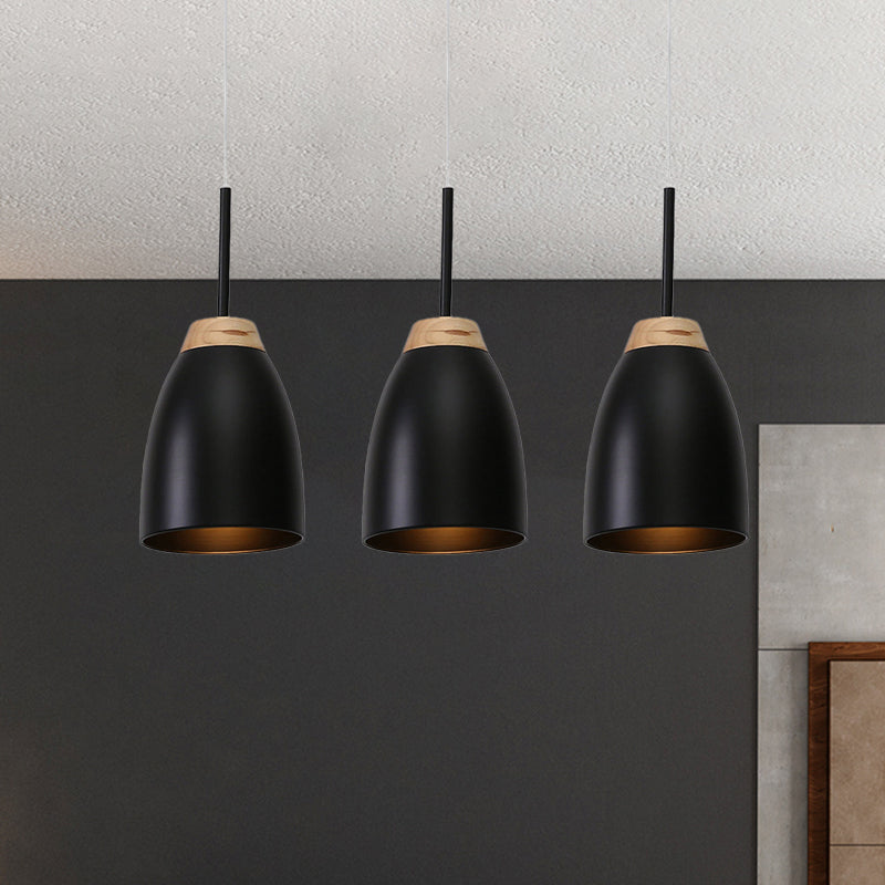 Metallic Bell Pendulum Lighting - Minimalist 3-Light Black Hanging Lamp with Linear Canopy