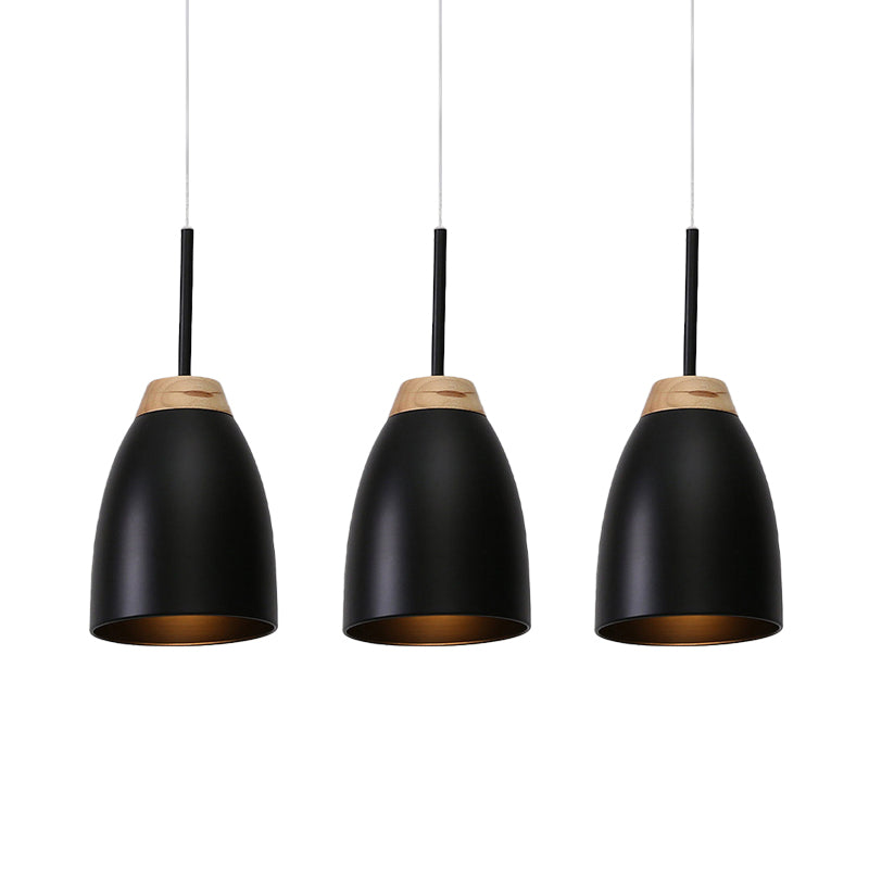 Metallic Bell Pendulum Lighting - Minimalist 3-Light Black Hanging Lamp with Linear Canopy