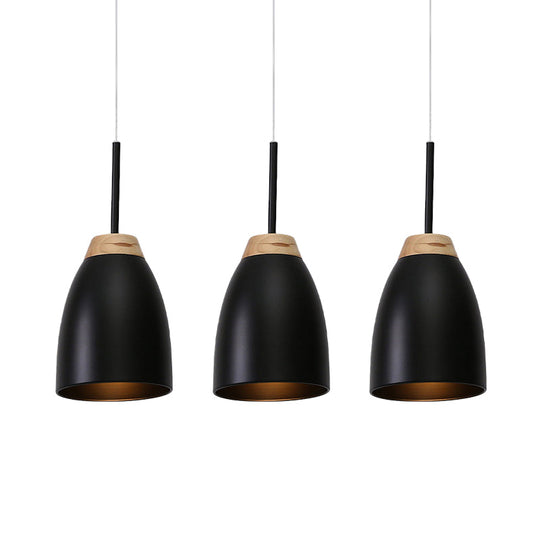 Metallic Bell Pendulum Lighting - Minimalist 3-Light Black Hanging Lamp with Linear Canopy