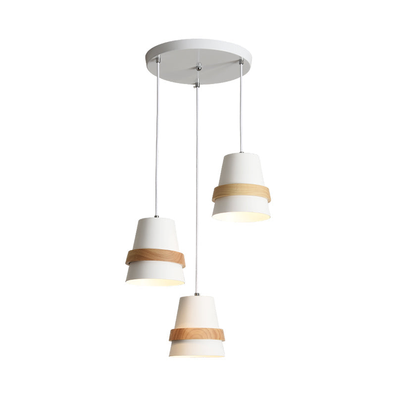 Modernist Wood and Metal Multi-Pendant Suspension Light for Dining Room - Cup Shape, 3 Heads, White/Black
