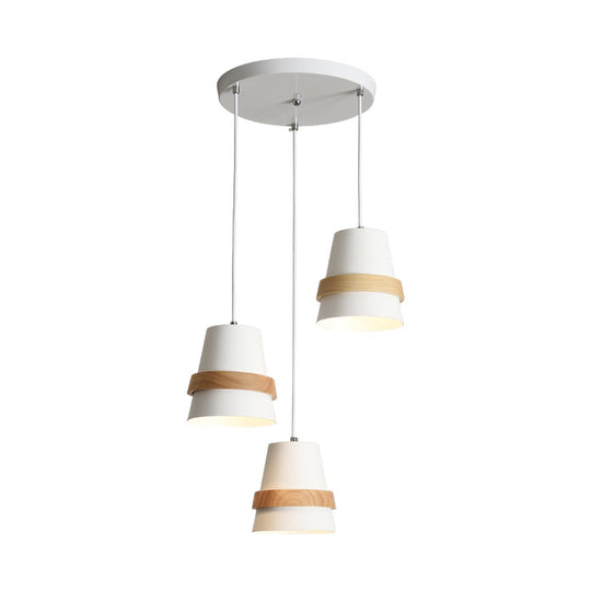 Modernist Wood and Metal Multi-Pendant Suspension Light for Dining Room - Cup Shape, 3 Heads, White/Black