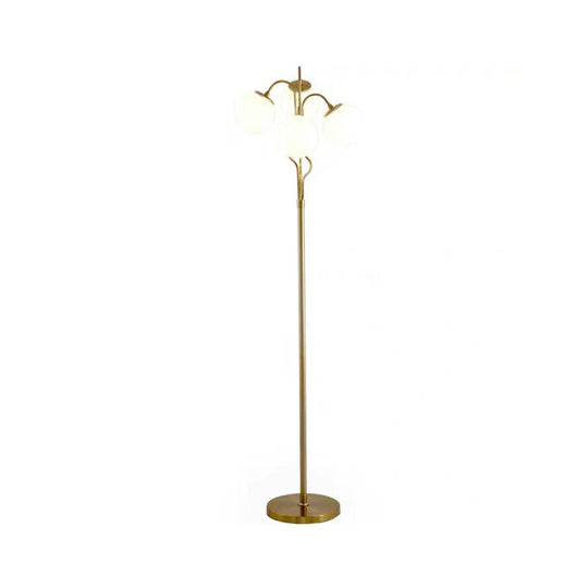 Modern 4-Light Gold Finish Floor Lamp with White Glass Stand for Living Room