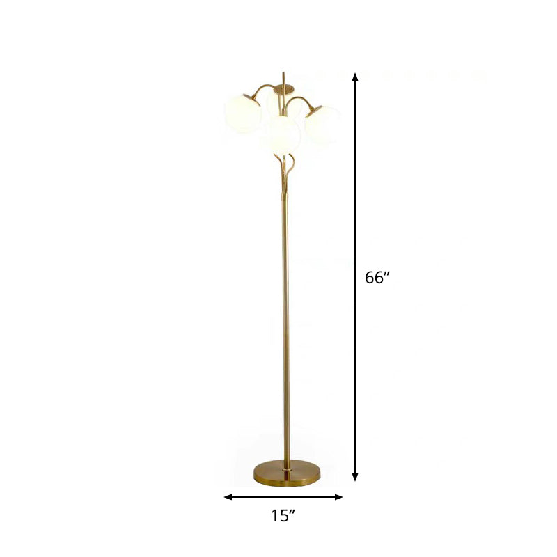 Modern 4-Light Gold Finish Floor Lamp with White Glass Stand for Living Room