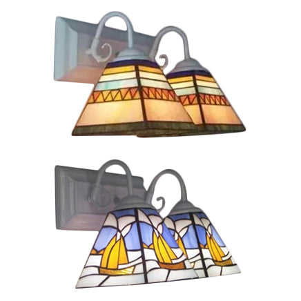 Tiffany Style Pyramid Sconce Light - Stainless Glass, 2 Lights, for Living Room or Bathroom