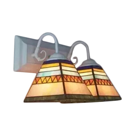 Tiffany Style Pyramid Sconce Light - Stainless Glass, 2 Lights, for Living Room or Bathroom