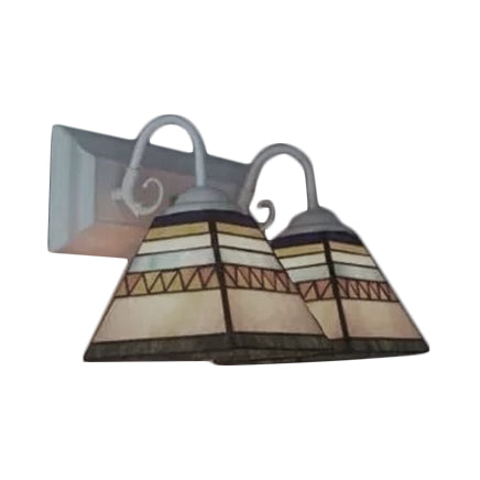 Tiffany Style Pyramid Sconce Light - Stainless Glass, 2 Lights, for Living Room or Bathroom