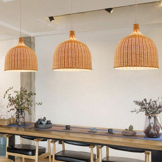 Beige Bamboo Ceiling Pendant Lamp - Asian Style, Bamboo Hanging Light Fixture - 1 Light, 11" or 18" Wide