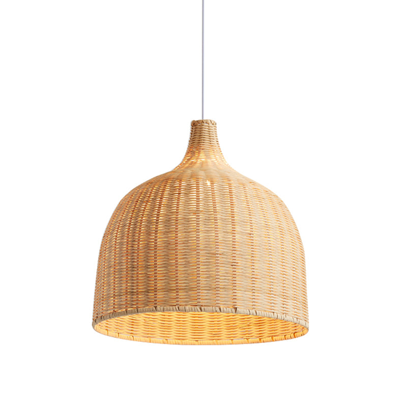 Beige Bamboo Ceiling Pendant Lamp - Asian Style, Bamboo Hanging Light Fixture - 1 Light, 11" or 18" Wide