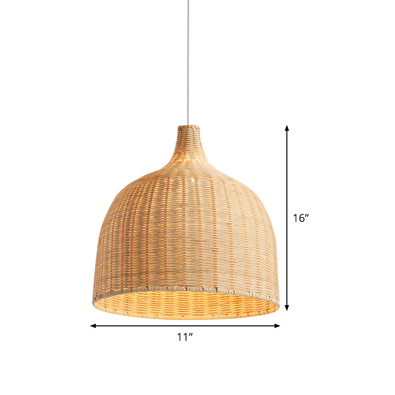Beige Bamboo Ceiling Pendant Lamp - Asian Style, Bamboo Hanging Light Fixture - 1 Light, 11" or 18" Wide
