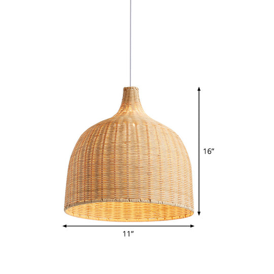 Beige Bamboo Ceiling Pendant Lamp - Asian Style, Bamboo Hanging Light Fixture - 1 Light, 11" or 18" Wide