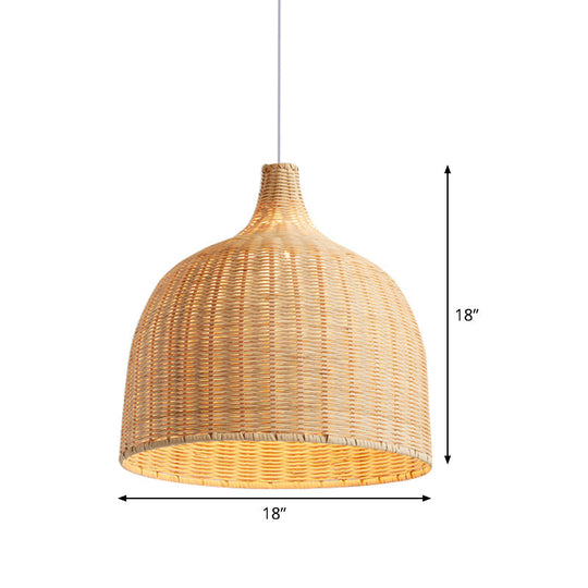 Beige Bamboo Ceiling Pendant Lamp - Asian Style, Bamboo Hanging Light Fixture - 1 Light, 11" or 18" Wide