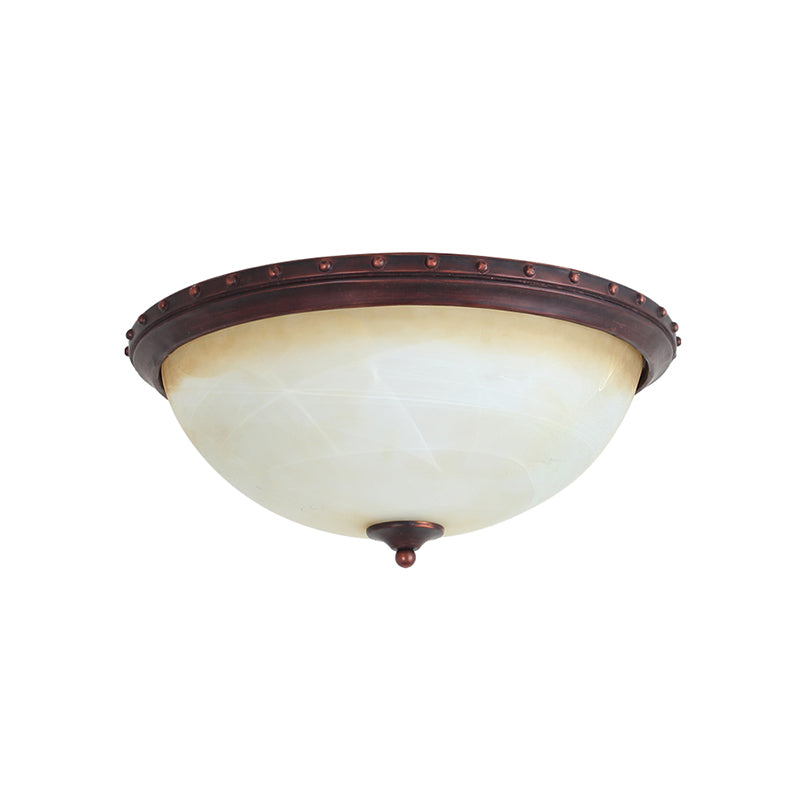 Traditional Opal Glass Bowl Flush Light Fixture - 2-Head Foyer Ceiling Flush Mount (Brown)