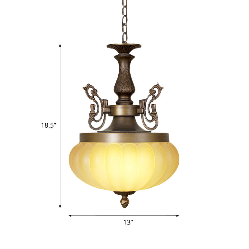 Traditional Bronze 3-Head Pumpkin Chandelier with Frosted Glass – Stylish Suspended Lighting Fixture