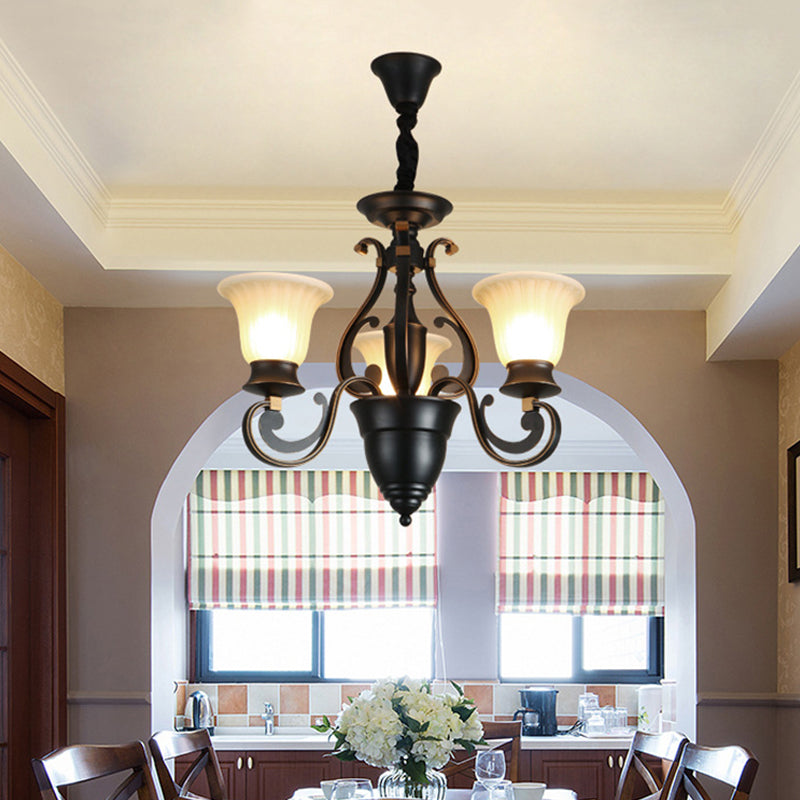 Modern Black Ceiling Chandelier with Frosted Glass Shades - 3/5-Light, Up/Down Hanging Lamp Kit