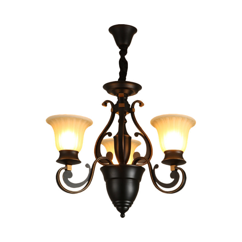 Modern Black Ceiling Chandelier with Frosted Glass Shades - 3/5-Light, Up/Down Hanging Lamp Kit